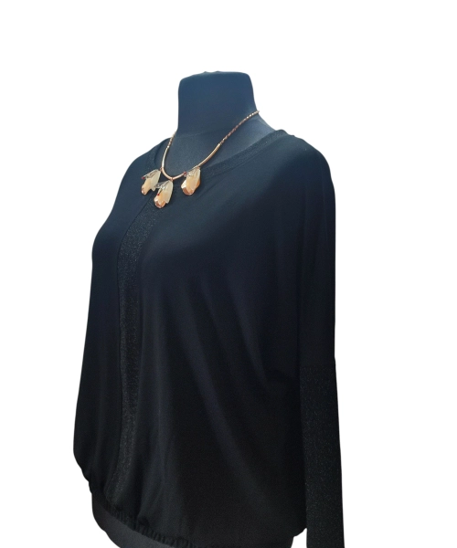 Wieczorowa Bluzka bombka z błyszczącym wstawkami - czarna